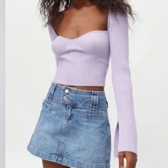 Urban Outfitters Sweaters - Urban Outfitters | Juliet Lavender Lilac Portrait Neck Sweetheart Crop Sweater S